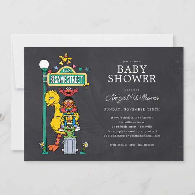 Chalkboard Sesame Street Street Sign Baby Shower Invitation (Front)