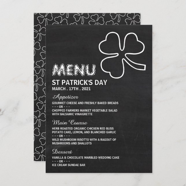Chalkboard Shamrock, St Patrick's Day Menu Card (Front/Back)