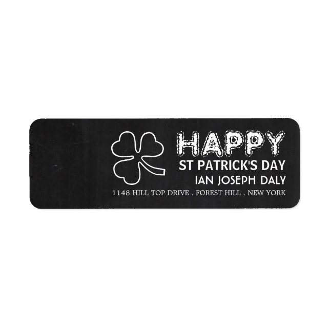 Chalkboard Shamrock, St Patrick's Day Return Address Label (Front)