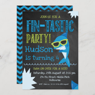 chalkboard Shark Birthday invitation