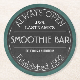 Chalkboard Sign Personalised Couple Smoothie Bar Round Paper Coaster