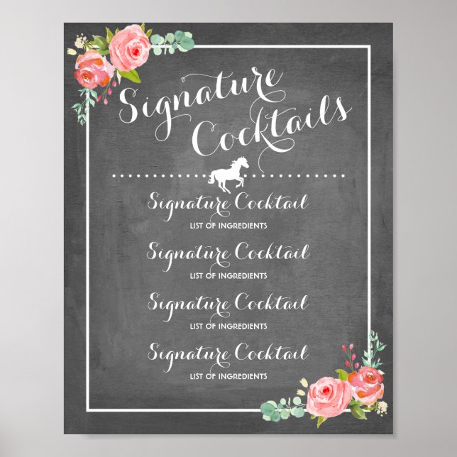 Chalkboard Signature Drink Menu with Horse motif Poster (Front)