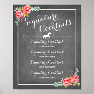 Chalkboard Signature Drink Menu with Horse motif Poster
