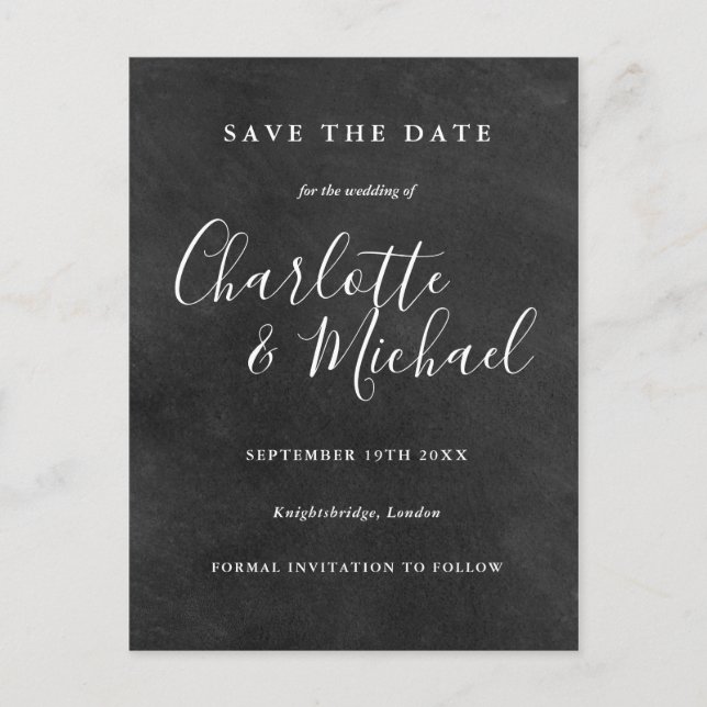 Chalkboard Signature Wedding Save the Date Card (Front)