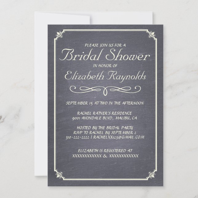 Chalkboard Silver Bridal Shower Invitations (Front)