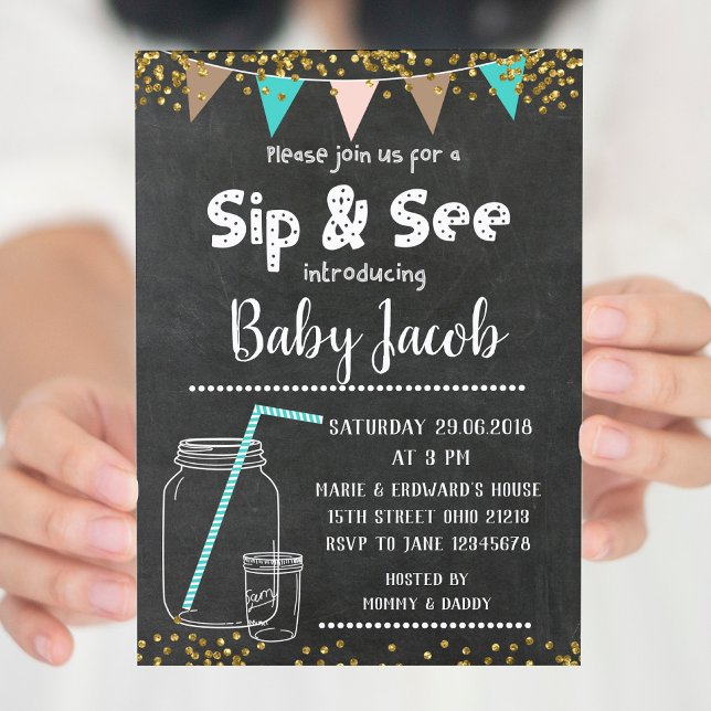 Chalkboard Sip and see baby shower invitation (Creator Uploaded)