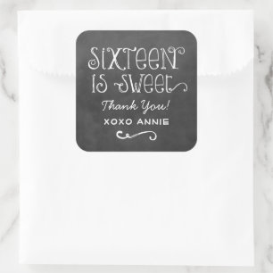 Chalkboard Sixteen is Sweet Thank You Square Sticker