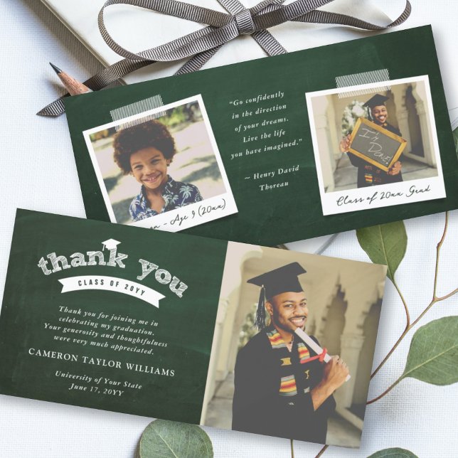 Chalkboard Sketch Typography Graduation Cap Photo Thank You Card (Creator Uploaded)