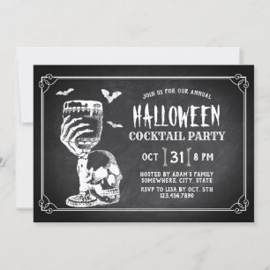 Chalkboard Skull Halloween Cocktail Party Invitation