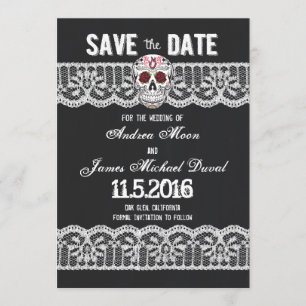 Chalkboard Skull & Lace 5" x 7" Save the Date card