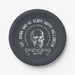 Chalkboard Skull Personalised Halloween Party Paper Plate