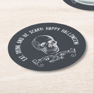 Chalkboard Skull Personalised Halloween Party Round Paper Coaster