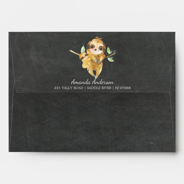 Chalkboard Sloth Baby Shower Invitation Envelope (Back (Top Flap))