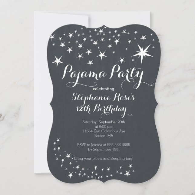 Chalkboard Slumber Party Birthday Party Invitation (Front)