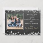 Chalkboard Snowflake Family Photo Christmas Holiday Card<br><div class="desc">Send  this rustic chalkboard and snowflake design Christmas greeting card to wish your family and friends a magical season of festivity. Personalise with your family photo and message. Template photo credit: Photo by Kaitlyn Horton on Unsplash</div>