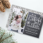 Chalkboard Snowflake Merry Christmas Photo | Holiday Card<br><div class="desc">Beautiful typography based holiday photo card features a family photo. "It's the most wonderful time of the year" appears in white hand-lettered typography on a charcoal grey chalkboard background accented with white snowflakes. Customise the card with your personal greeting, family name along with individual names. On the back, the card...</div>