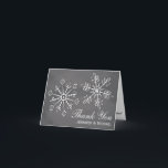 Chalkboard Snowflake Wedding Thank You Note Cards<br><div class="desc">Beautiful snowflake wedding thank you cards with two pretty snowflakes with a leaf and floral design and heart shaped snow and ice reflections inside the thank you note. Pretty chalkboard background in different shades of grey. Perfect for a winter wonderland holiday or Christmas themed wedding. It can be personalised with...</div>