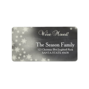 Chalkboard snowflake "we've moved" Christmas label