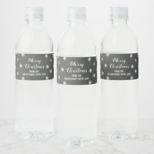 Chalkboard Snowflakes Custom Merry Christmas Water Bottle Label