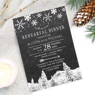 Chalkboard snowflakes winter rehearsal dinner invitation