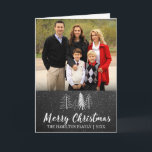 Chalkboard Snowy Trees Folded Photo Card<br><div class="desc">Chalkboard background with hand drawn chalk winter trees and snow,  "Merry Christmas" script in white,  folded photo card.</div>