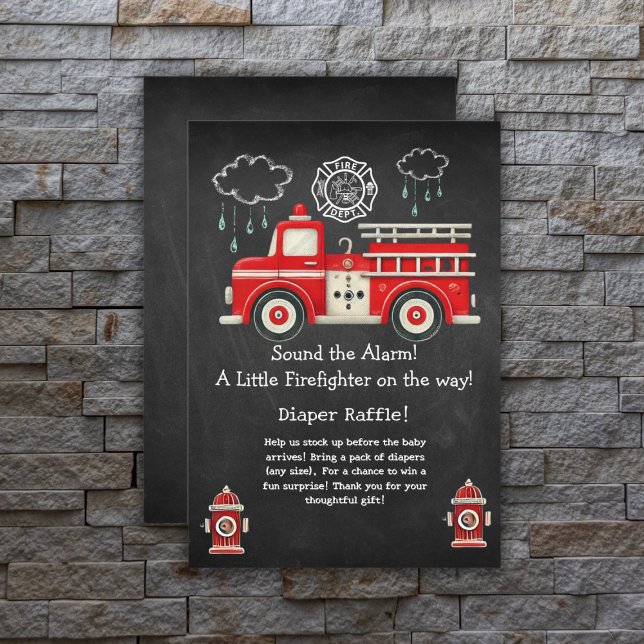 Chalkboard Sound the Alarm! Firetruck Baby Shower Enclosure Card (Creator Uploaded)