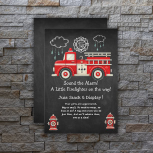 Chalkboard Sound the Alarm! Firetruck Baby Shower Enclosure Card