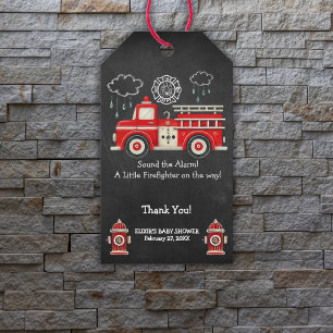 Chalkboard Sound the Alarm! Firetruck Baby Shower Gift Tags