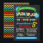 Chalkboard Splish splash birthday bash party Invitation<br><div class="desc">Splish splash birthday bash invitation,  primary colours scheme suitable for any age. Add your own wording into the template,  to more customisation (font colour,  font style,  background),  click on personalise,  scroll down and click on link "click to customise further".</div>