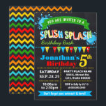 Chalkboard Splish splash birthday bash party Invitation<br><div class="desc">Splish splash birthday bash invitation,  primary colours scheme suitable for any age. Add your own wording into the template,  to more customisation (font colour,  font style,  background),  click on personalise,  scroll down and click on link "click to customise further".</div>