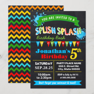 Chalkboard Splish splash birthday bash party Invitation