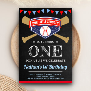 Chalkboard Sports Baseball 1st Birthday Party Invitation