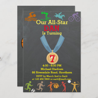 Chalkboard Sports Birthday Invitation