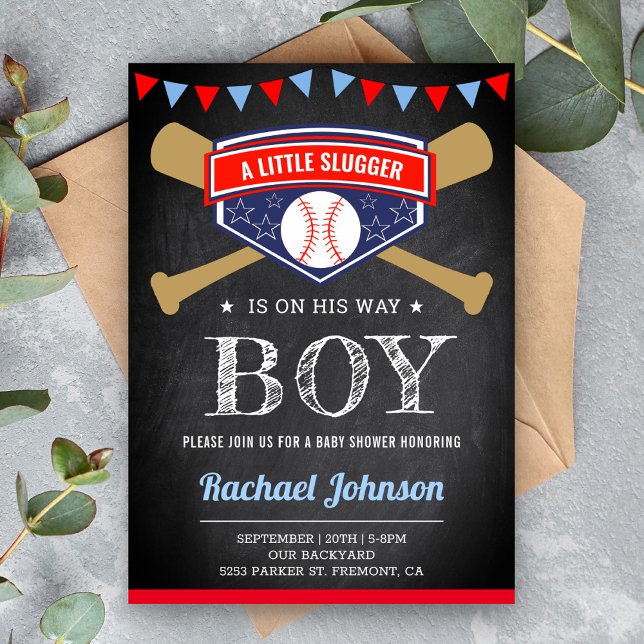 Chalkboard Sports Boy Baseball Baby Shower Invitation (Creator Uploaded)