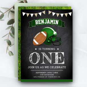 Chalkboard Sports Football 1st Birthday Party Invitation