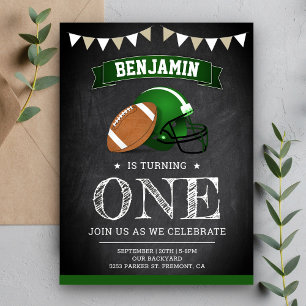 Chalkboard Sports Football 1st Birthday Party Invitation Postcard