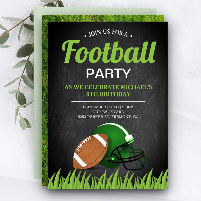 Chalkboard Sports Kids Football Birthday Party Invitation (Creator Uploaded)