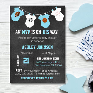 Chalkboard Sports Theme Baby Shower Invitations