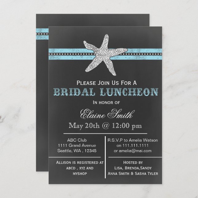 chalkboard starfish beach Bridal shower Invite (Front/Back)