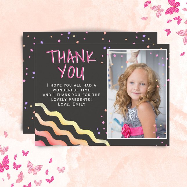 Chalkboard Stars Girl Birthday Photo Thank you Postcard (Creator Uploaded)