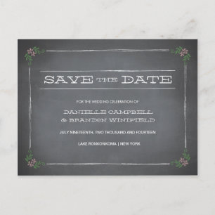 Chalkboard Stencil Pink Save the Date Announcement Postcard