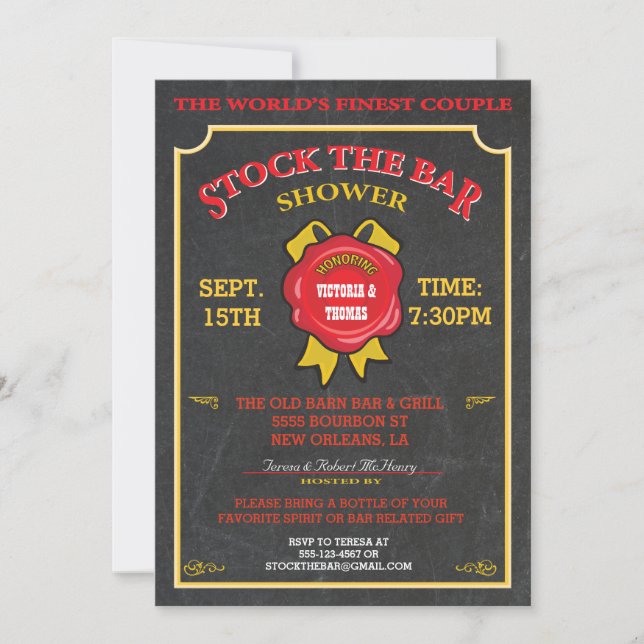 Chalkboard Stock the bar invitation (Front)