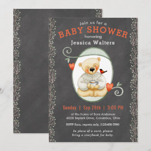 Chalkboard Story Book Teddy Bear Baby Shower Invitation