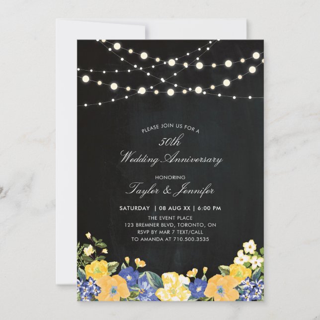 Chalkboard & String Lights 50 Wedding Anniversary Invitation (Front)
