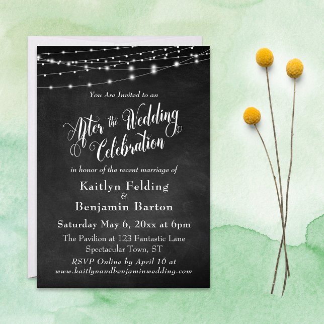 Chalkboard String Lights After Wedding Celebration Invitation (Creator Uploaded)