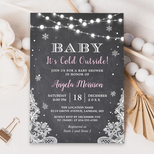 Chalkboard String Lights Baby It's Cold Outside Invitation (Creator Uploaded)