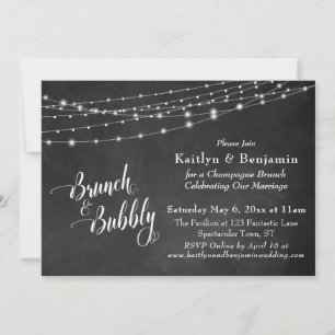 Chalkboard String Lights Brunch & Bubbly Script Invitation