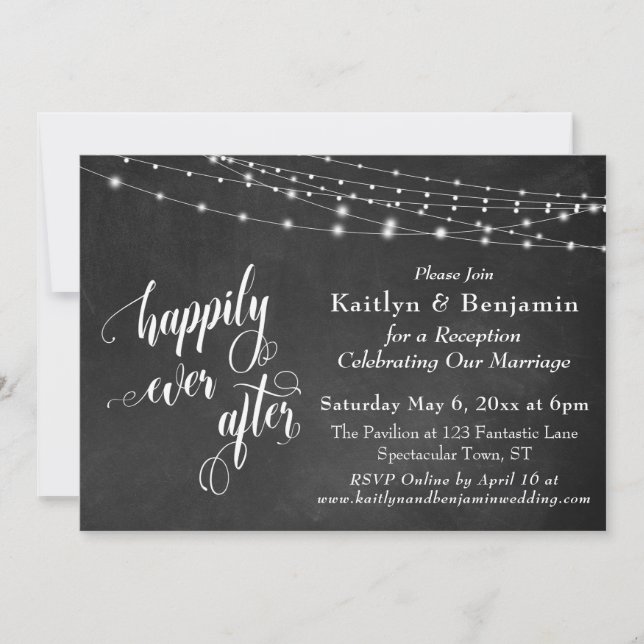 Chalkboard String Lights Happily Ever After Invitation (Front)