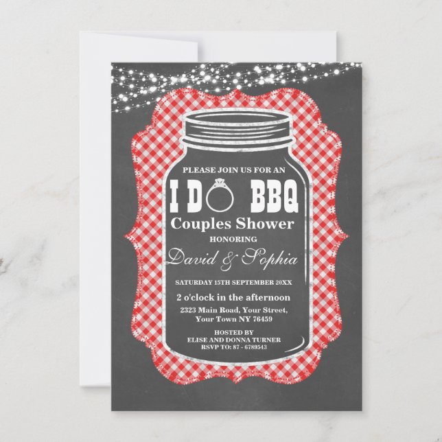 Chalkboard String Lights I DO BBQ Mason Jar Invite (Front)
