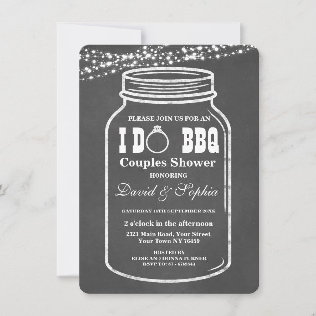 Chalkboard String Lights I DO BBQ Mason Jar Invite (Front)